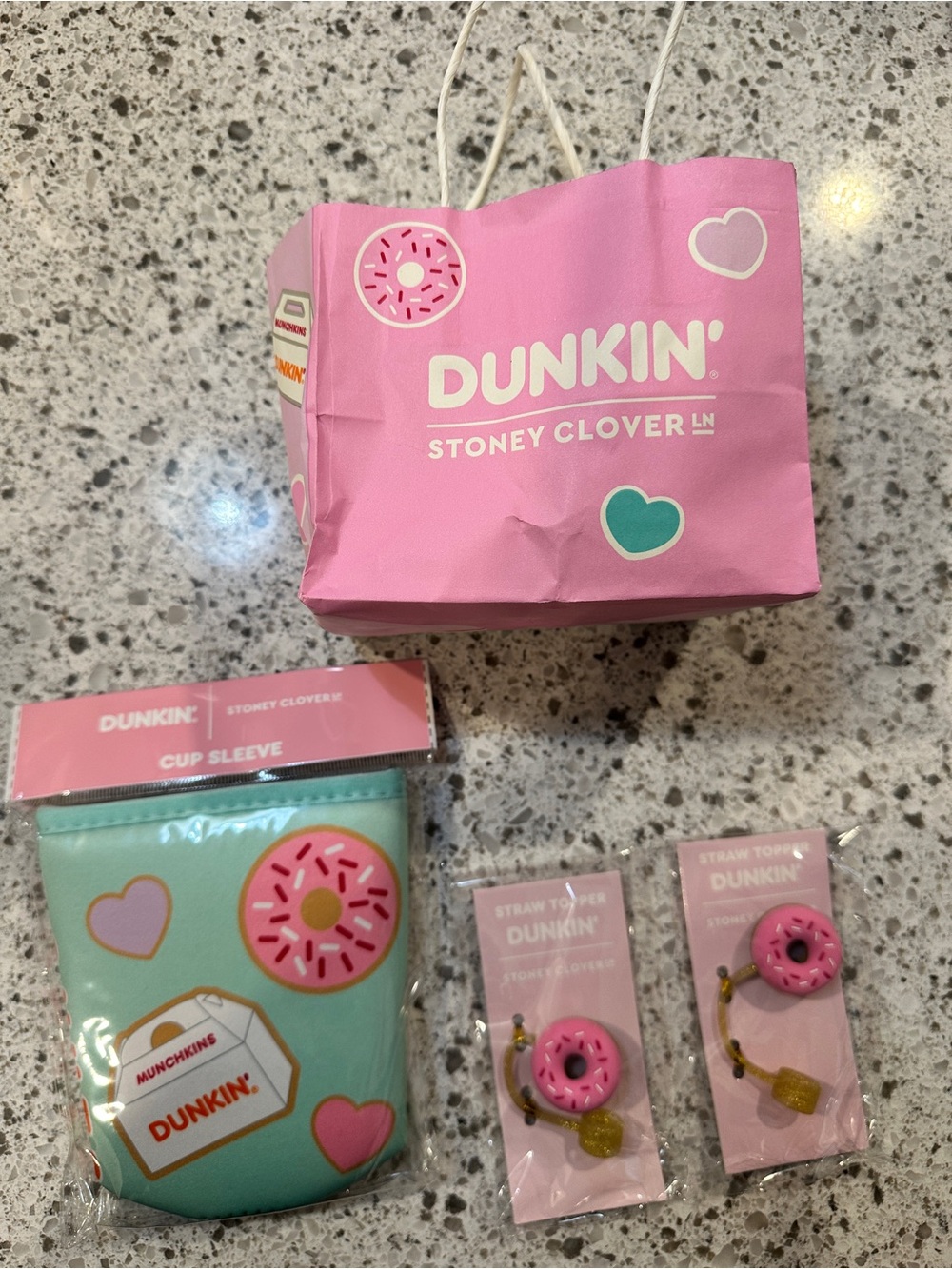 NWTs Dunkin x Stoney Clover Lane Cup Sleeve & 2 Straw Toppers